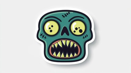 Fototapeta premium A vibrant and playful zombie face illustration with exaggerated features and colorful eyes.