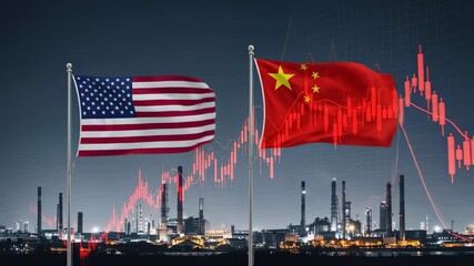 Economic impact and market trends between USA and China visualized with financial charts and industrial backdrop - Powered by Adobe