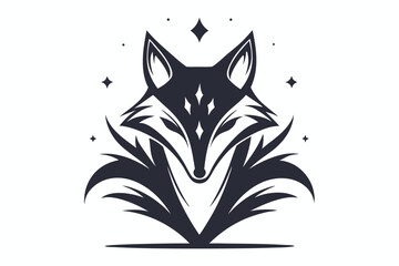Obraz premium Stylish fox crest emblem radiates elegance amid sparkling stars on the white backdrop