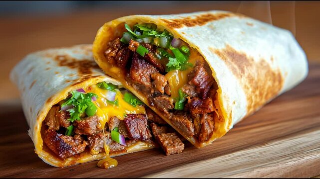 Spicy Steak Burrito with Grilled Veggies and Chipotle Sauce

