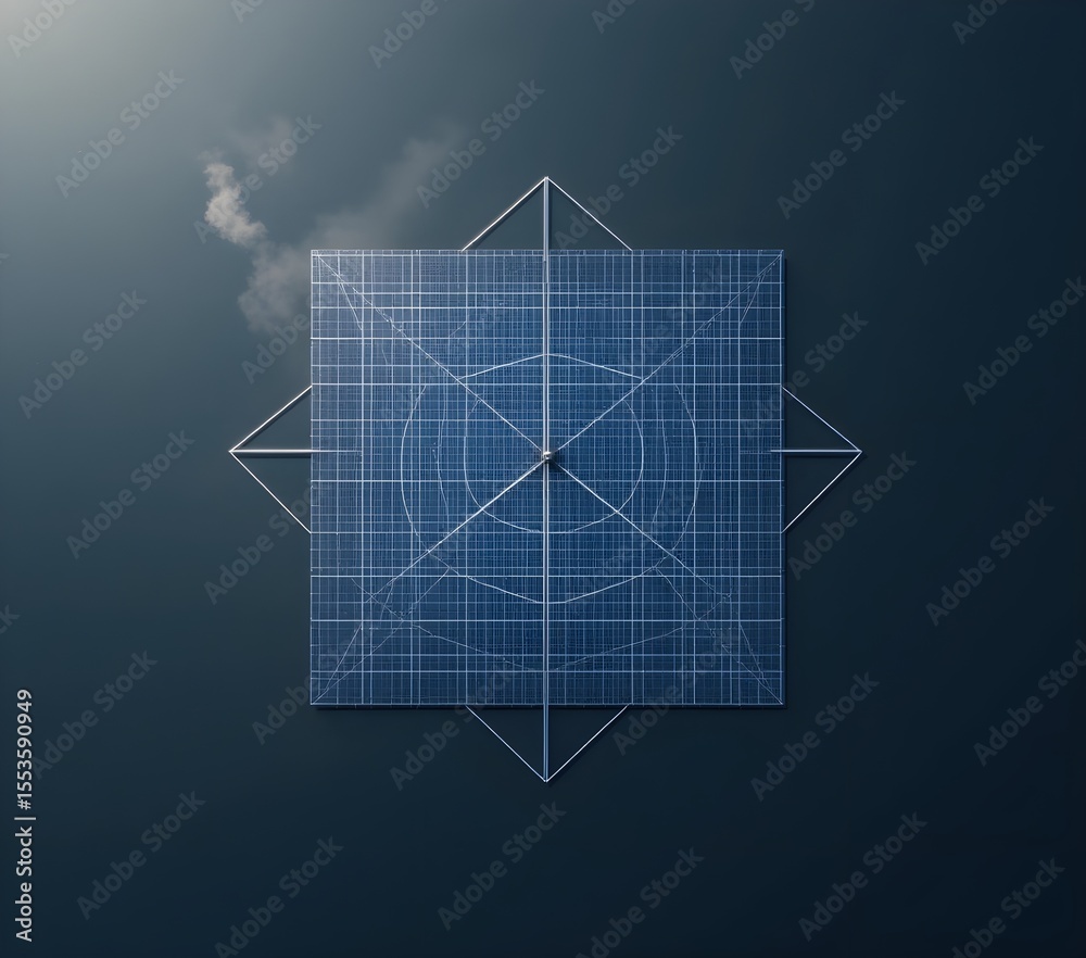 Fototapete the liquid circuitboard: an abstract, top-down view of a floating solar farm where the interplay of 