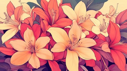 Detailed floral illustration of vibrant lilies.