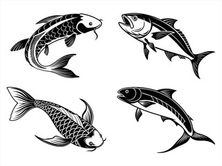 utsuri fish sihouette black vector bundle