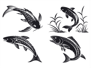 utsuri fish sihouette black vector bundle
