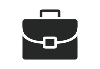 Simple black icon of a briefcase with a handle and clasp on a white background