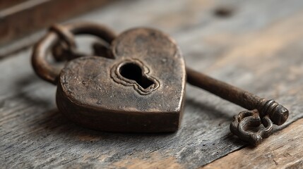 Antique Heart-Shaped Padlock and Matching Key: A Symbol of Enduring Love