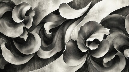 Abstract black and white floral design.