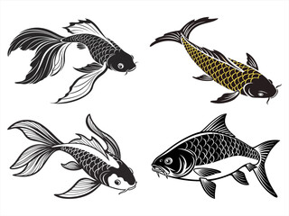 Naklejka premium yamabuki ogon fish sihouette black vector bundle