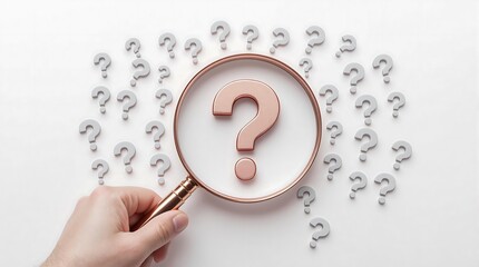 Finding answers question mark with magnifying glass searching solutions and problem solving concept