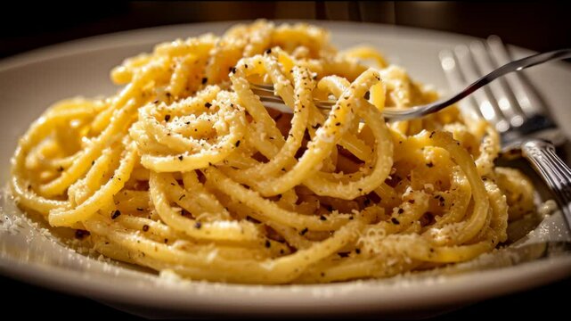 Classic Cacio e Pepe Pasta with Black Pepper and Pecorino Cheese

