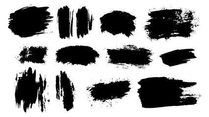 Black brushstrokes on a white background. A collection of various black abstract brush strokes on a white backgroun.  perfect for adding an artistic touch to designs, websites, or social media posts.