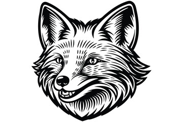 A simplistic fox head faces right with a sharp, stylized outlined pattern