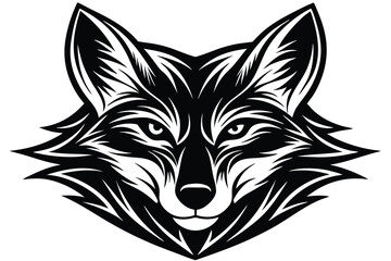 Stylized monochrome fox with pointed ears and sharp gaze faces toward the left side