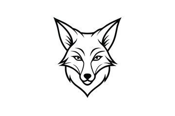 Isolated orange fox head stares with shining golden eyes on a white background