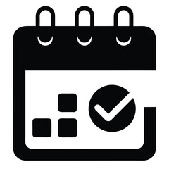 Calendar Icon with Checkmark: A minimalistic representation of a calendar, adorned with a checkmark, symbolizing the completion of an appointment or a task, perfect for your design assets.