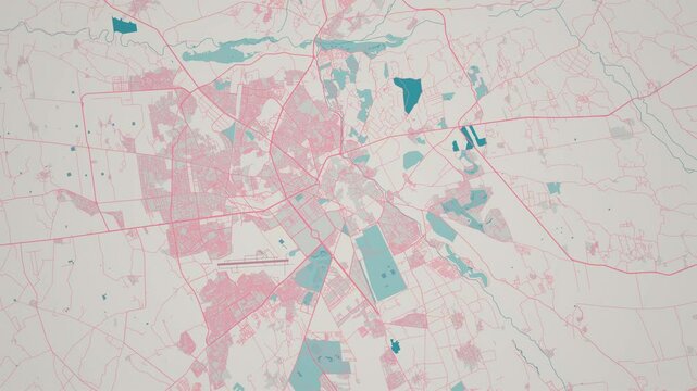 Zoom in on the map of Marrakesh City in Morocco, with text. Cinematic digital abstract 3d world map animation highlights aerial views, tourism, and travel. 4k