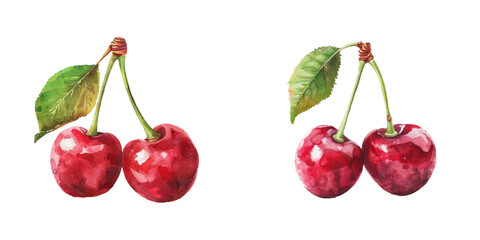 cherry watercolor vector illustration