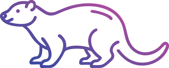 Gradient purple weasel is walking with its short tail on white background