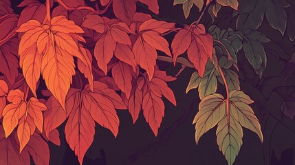 Vibrant autumn leaves on a dark background.