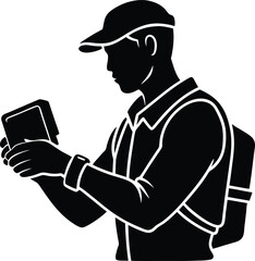 delivery man using smartwatch silhouette