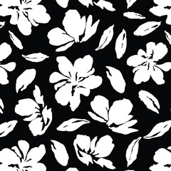 Flowers have organic shape with seamless background. Simple abstract floral pattern. Modern printing. Ideal for textile design, wallpaper, cards, posters and decoration.
