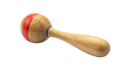Wooden Maraca with Red Stripes: Isolated on Black Background