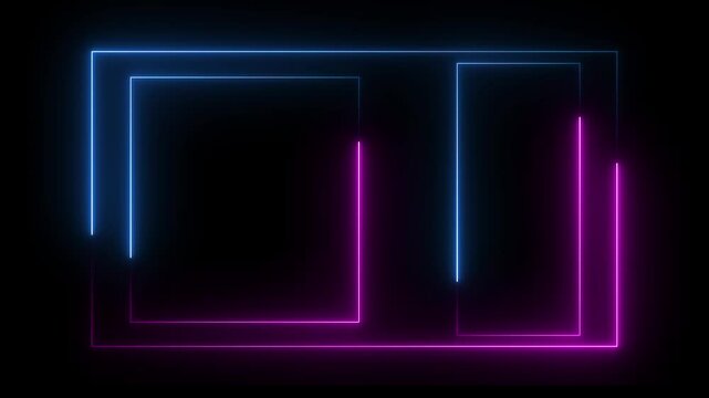 glowing neon pink blue color square rectangle picture frame icon animation shape frame rotation footage round border frame movement photo frame neon box sign symbol with black background