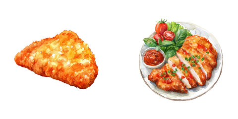 chicken katsu watercolor vector illustration