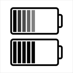 Flat minimalist mobile battery status icon in outline style, vector EPS 10 format. Represents battery charge levels, power indicator, and energy usage for smartphones, apps, and user interface design.