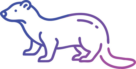 Modern gradient of the outline ferret standing elegantly against a clean, white background