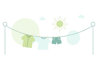 light clothes hanging on clothesline under sun illustration copy space