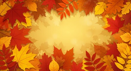 Autumnal Leaf Border with Warm Golden Background