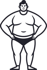 Fototapeta premium Large Man Standing Black Outline Illustration Simple Design Sumo Wrestler obese overweight