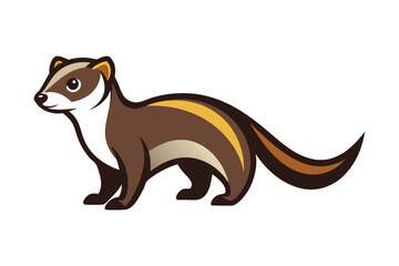 Black and white skunk standing with a curled tail in a simple pose