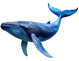 Blue Whale Swimming Gracefully Underwater, Side View with Realistic Details, Isolated on Transparent Background