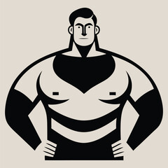 Fototapeta premium Strong Muscular Man Black White Graphic Art Portrait Illustration bodybuilder athlete