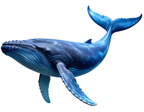 Blue Whale Swimming Gracefully Underwater, Side View with Realistic Details, Isolated on Transparent Background