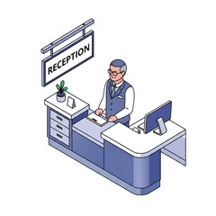 Hospital reception desk icon for medical assistance.