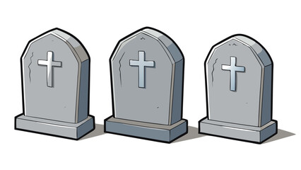 the old grave three tombstones of different sizes with crosses on them isolated on white background