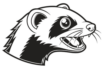 Black and white mongoose face features rounded ears and pointed snout details