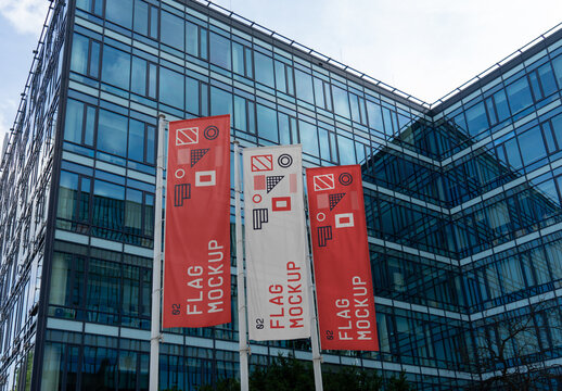 Three Vertical City Flag PSD Mockups