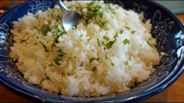 Fluffy Cilantro Lime Rice Served in a Cast Iron Skillet

