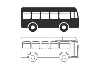 Two stylized bus icons one solid black and one outlined in white