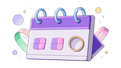 a cute purple calendar with ribbons and sparkles vector calendar icon isolated background.