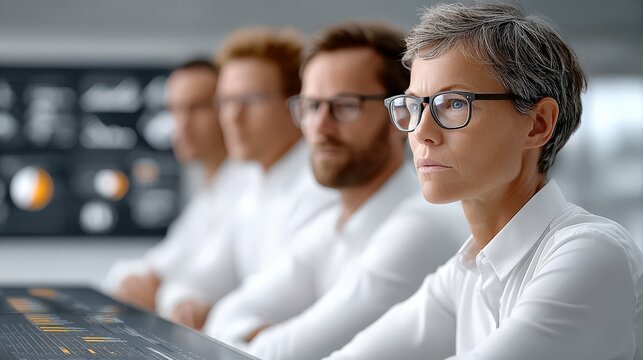 Focused Business Team Analyzing Data and Statistics in Modern Office Environment with Advanced Technology and Graphs