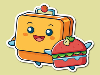 Cartoon Lunchbox Character with a Smiling Face and Food Friend Illustration cute cartoon