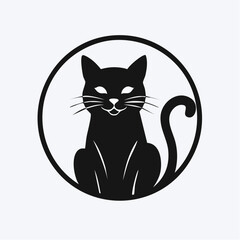 Fototapeta premium Minimalist Cat Logo – Black and White Silhouette Vector