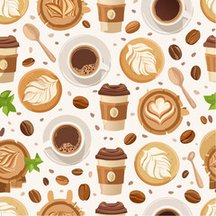 Obraz premium Seamless Coffee Pattern – Cozy Style in Brown and Cream Colors