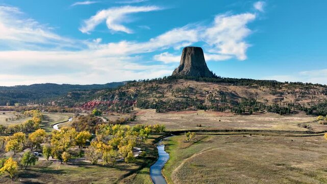 Aerial shot of the amazing Devils Tower National Monument in Wyoming.