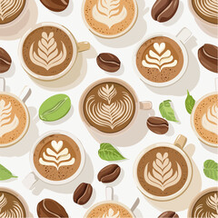 Seamless Coffee Pattern &ndash; Cozy Style in Brown and Cream Colors